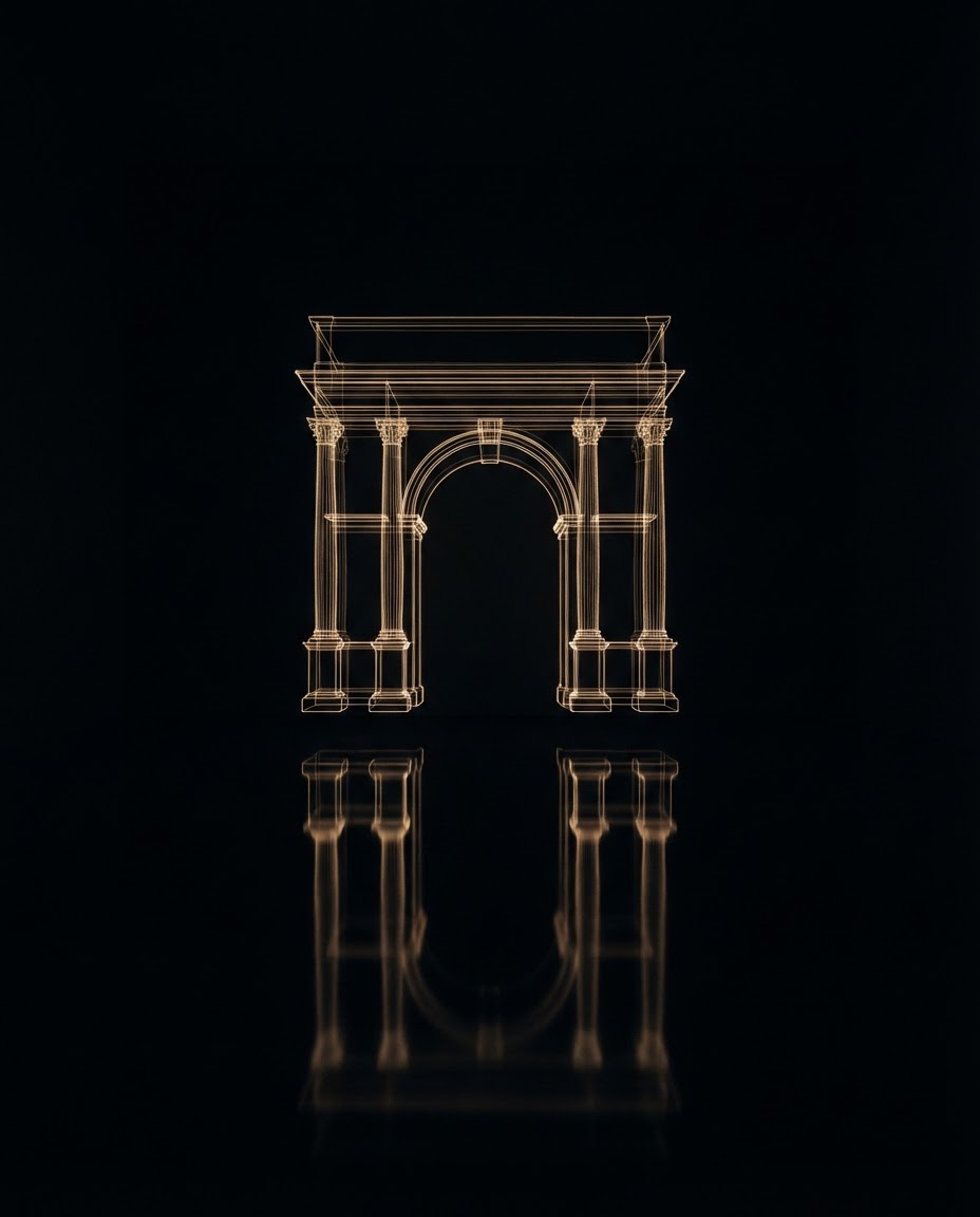 A golden archway opening onto light — Stage I, Awaken